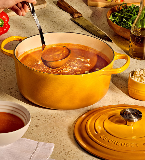 Roasted Red Pepper Soup with Tahini and Feta